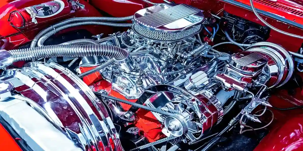 Upgraded chrome engine bay in a restomod classic car