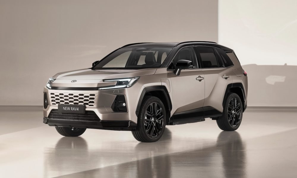 “2026 Toyota RAV4 shown in a studio setting from a front three-quarter view.”