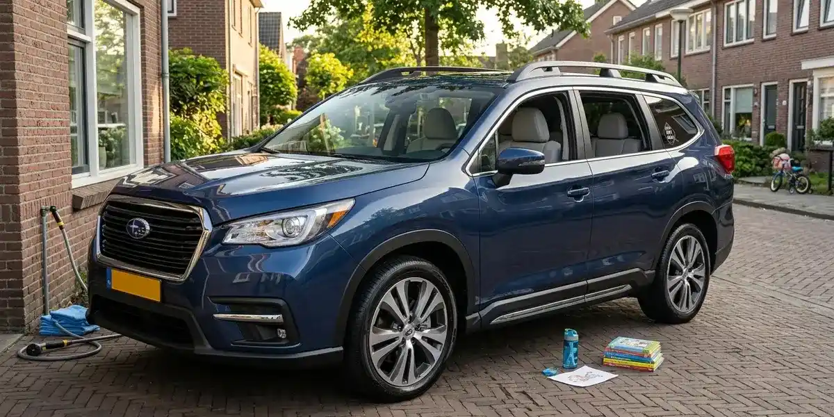 Realistic freshly cleaned family SUV parked